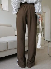 DAZY 松紧腰斜口袋裤，教师裤 - 棕色 - 查看 2