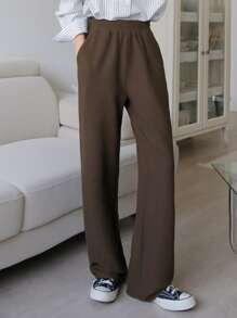 DAZY 松紧腰斜口袋裤，教师裤 - 棕色 - 查看 3
