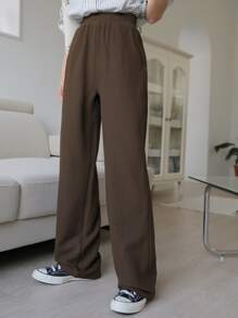 DAZY 松紧腰斜口袋裤，教师裤 - 棕色 - 查看 4