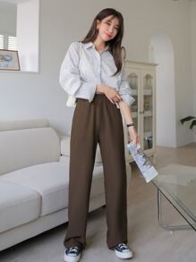 DAZY 松紧腰斜口袋裤，教师裤 - 棕色 - 查看 5