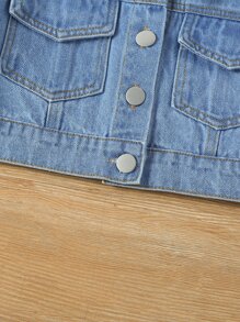 Cô Gái Trẻ Túi có nắp Áo khoác denim & Xếp nếp Quần short - Rửa trung bình - Xem 6