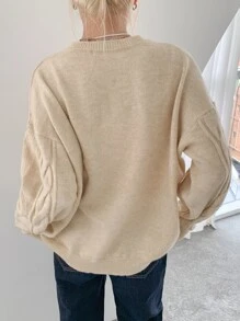 DAZY Drop Shoulder Cable Knit Jumper - Apricot - View 2