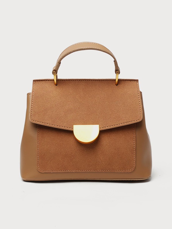 Colorblock Square Bag Top Handle Small Brown