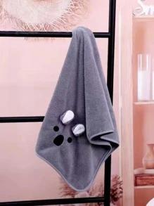 1pc Cartoon Embroidered Bath Towel Or Towel, Dark Grey Soft Towel For Bathroom - Dark Grey - View 2