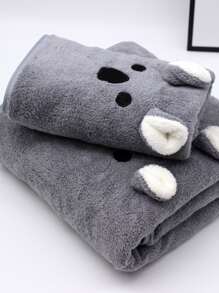 1pc Cartoon Embroidered Bath Towel Or Towel, Dark Grey Soft Towel For Bathroom - Dark Grey - View 4