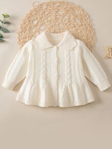 Baby Scallop Trim Cable Knit Cardigan - Beige - View 1