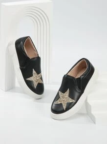 Girls Sequin Star Decor Slip On Sneakers - Black - View 2