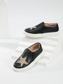 Girls Sequin Star Decor Slip On Sneakers - Black - View 3