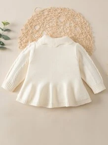 Baby Scallop Trim Cable Knit Cardigan - Beige - View 2