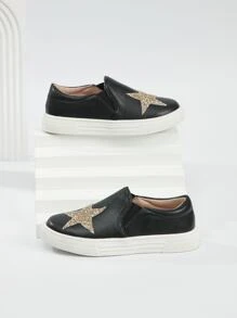 Girls Sequin Star Decor Slip On Sneakers - Black - View 4