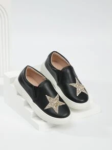 Girls Sequin Star Decor Slip On Sneakers - Black - View 5