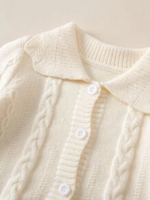 Baby Scallop Trim Cable Knit Cardigan - Beige - View 4