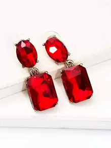 juran Pendientes largos con diamante de imitación rectángulo - Rojo - Ver 1