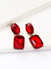 juran Pendientes largos con diamante de imitación rectángulo - Rojo - Ver 5