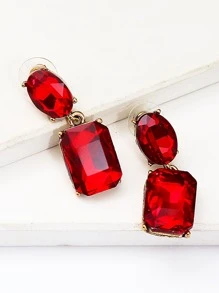 juran Pendientes largos con diamante de imitación rectángulo - Rojo - Ver 6