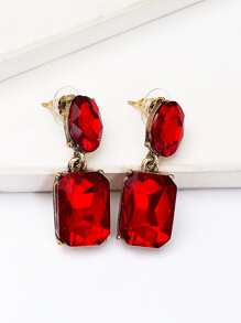 juran Pendientes largos con diamante de imitación rectángulo - Rojo - Ver 7