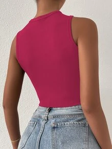 SHEIN SXY Rhinestone Lace Up Front Tank Top - Hot Pink - View 2