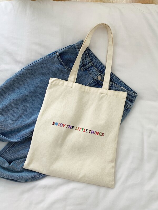 Letter Pattern Canvas Tote Bag School Bag For Graduate, Teen Girls, Freshman, Sophomore, Junior & Senior In College, University & High School, Perfect For Outdoors,Travel & Back To SchoolSchool Bag,Back To School,Large Capacity,Portable,Foldable,Classic Casual, Suitable For Teen Girls Women College Students, Perfect For Back To School,Middle School, High School,Shopping,Holiday,College