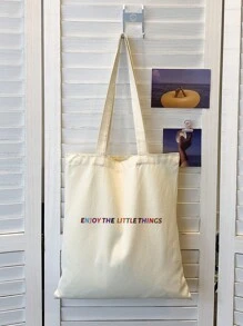 Letter Pattern Canvas Tote Bag School Bag For Graduate, Teen Girls, Freshman, Sophomore, Junior & Senior In College, University & High School, Perfect For Outdoors,Travel & Back To SchoolSchool Bag,Back To School,Large Capacity,Portable,Foldable,Classic Casual, Suitable For Teen Girls Women College Students, Perfect For Back To School,Middle School, High School,Shopping,Holiday,College - Beige - View 5