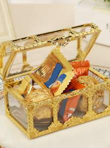 1pc Creative Storage Box, Jewelry Box, Plastic Baking Candy Packaging Box, For Packing Biscuit, Chocolate, Snack, For Wedding, Party - Gold - View 5