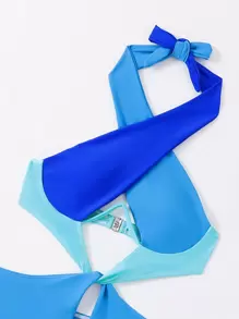 Swim SXY Phụ nữ một mảnh Hội Chữ thập Khối Màu Dễ thương - Màu xanh lam - Xem 4
