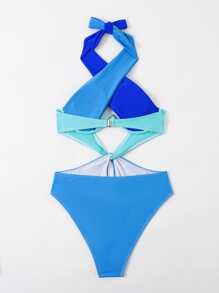 Swim SXY Phụ nữ một mảnh Hội Chữ thập Khối Màu Dễ thương - Màu xanh lam - Xem 5
