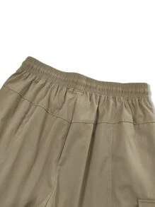 Manfinity Roughcore Men Letter Graphic Flap Pocket Drawstring Waist Cargo Trousers - Khaki - View 6