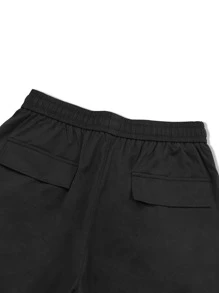 Claim Dot Men Flap Pocket Drawstring Waist Pants - Black - View 3
