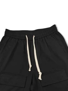 Claim Dot Men Flap Pocket Drawstring Waist Pants - Black - View 4