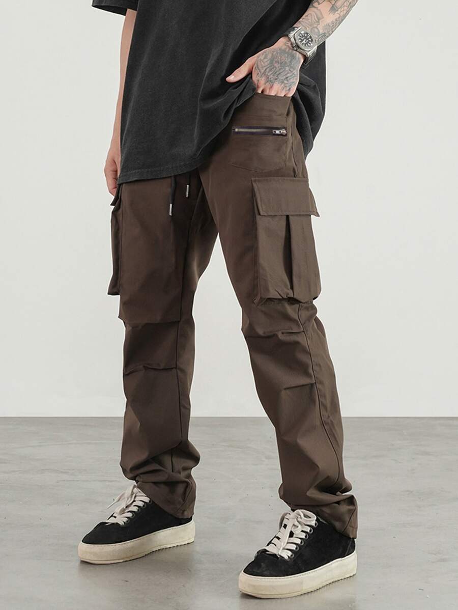 Manfinity Roghcode Men Drawstring Waist Cargo Pants - Coffee Brown - View 1