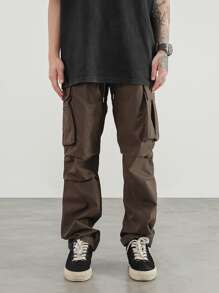 Manfinity Roghcode Men Drawstring Waist Cargo Pants - Coffee Brown - View 4