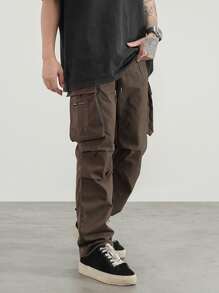 Manfinity Roghcode Men Drawstring Waist Cargo Pants - Coffee Brown - View 5