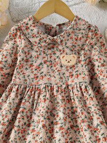 SHEIN 年輕女孩深色印花彼得潘圓領鬆緊裙裝