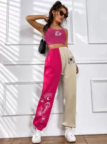 SHEIN Unity 蘑菇圖案吊帶上衣和雙色衛褲 - 彩色 - 查看 5