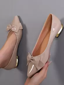 Bailarinas con decoración de moño para mujeres, elegantes bailarinas de punta para el Día de San Valentín - Albaricoque - Ver 1