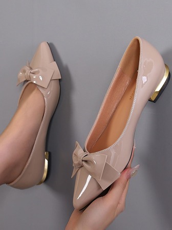 Ballerines femme avec décoration nœud, ballerines élégantes à bout pointu pour la Saint-Valentin