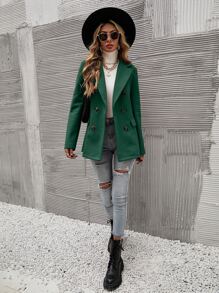 SHEIN LUNE 素色雙排釦西裝外套 - 墨綠色 - 查看 5