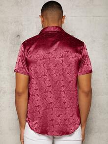 Manfinity AFTRDRK Men Random Floral Jacquard Satin Shirt - Burgundy - View 2