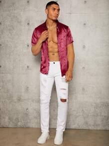 Manfinity AFTRDRK Men Random Floral Jacquard Satin Shirt - Burgundy - View 3