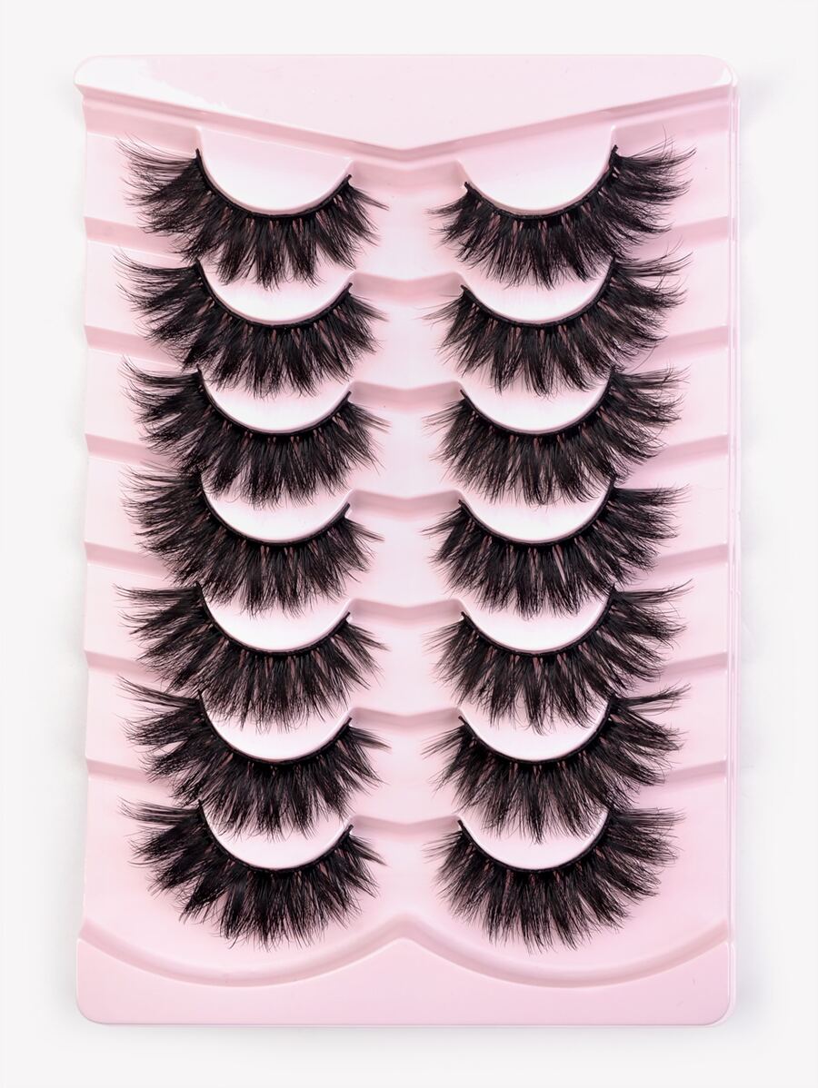 Homaylash 充分假睫毛7對人造貂皮睫毛濃密睫毛假睫毛禮品適合女士和女孩 - 黑色 - 查看 1