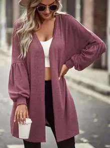 Lantern Sleeve Open Front Coat - Redwood - View 1