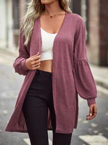 Lantern Sleeve Open Front Coat - Redwood - View 5