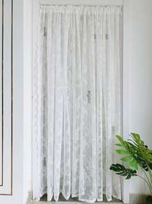 1入組花朵刺繡蕾絲門簾 - 白色 - 查看 4