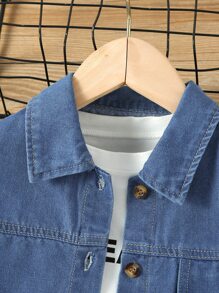 小男童翻蓋口袋牛仔襯衫不帶T恤