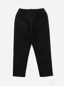 Young Boy Simple Casual Elastic Waist Jeans, School, Campus, College Chic Outfits For Autumn/Winter - Black - View 2