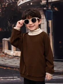 Niñitos 1 pieza Sudadera de cuello tortuga de manga raglán - Café integral - Ver 6