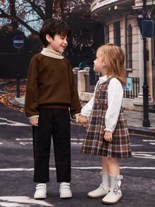 Niñitos 1 pieza Sudadera de cuello tortuga de manga raglán - Café integral - Ver 3