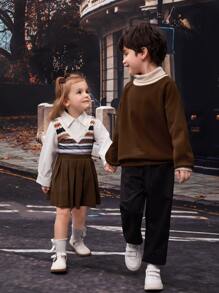 Niñitos 1 pieza Sudadera de cuello tortuga de manga raglán - Café integral - Ver 4