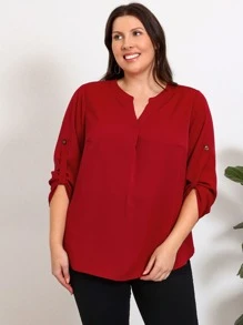 EMERY ROSE Blusa de manga enrollada con botón