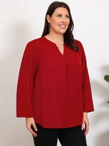 EMERY ROSE Blusa de manga enrollada con botón